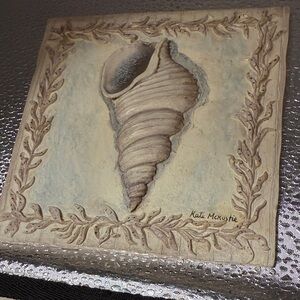 Vintage 3D conch shell art tile plaque